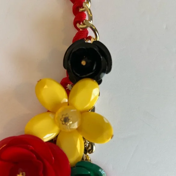Statement Necklace Floral with Earrings red yellow green - Picture 7 of 11